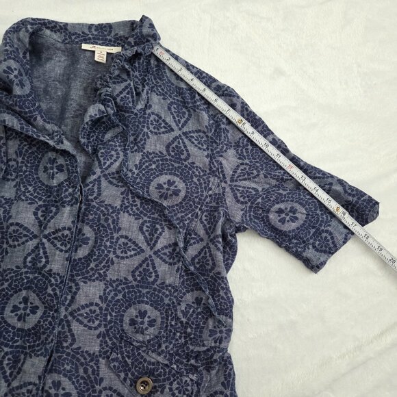 Vintage Boho Linen Medallion Print Jacket Size 14 Blue Y2K Artsy Indie Coastal - Picture 15 of 16